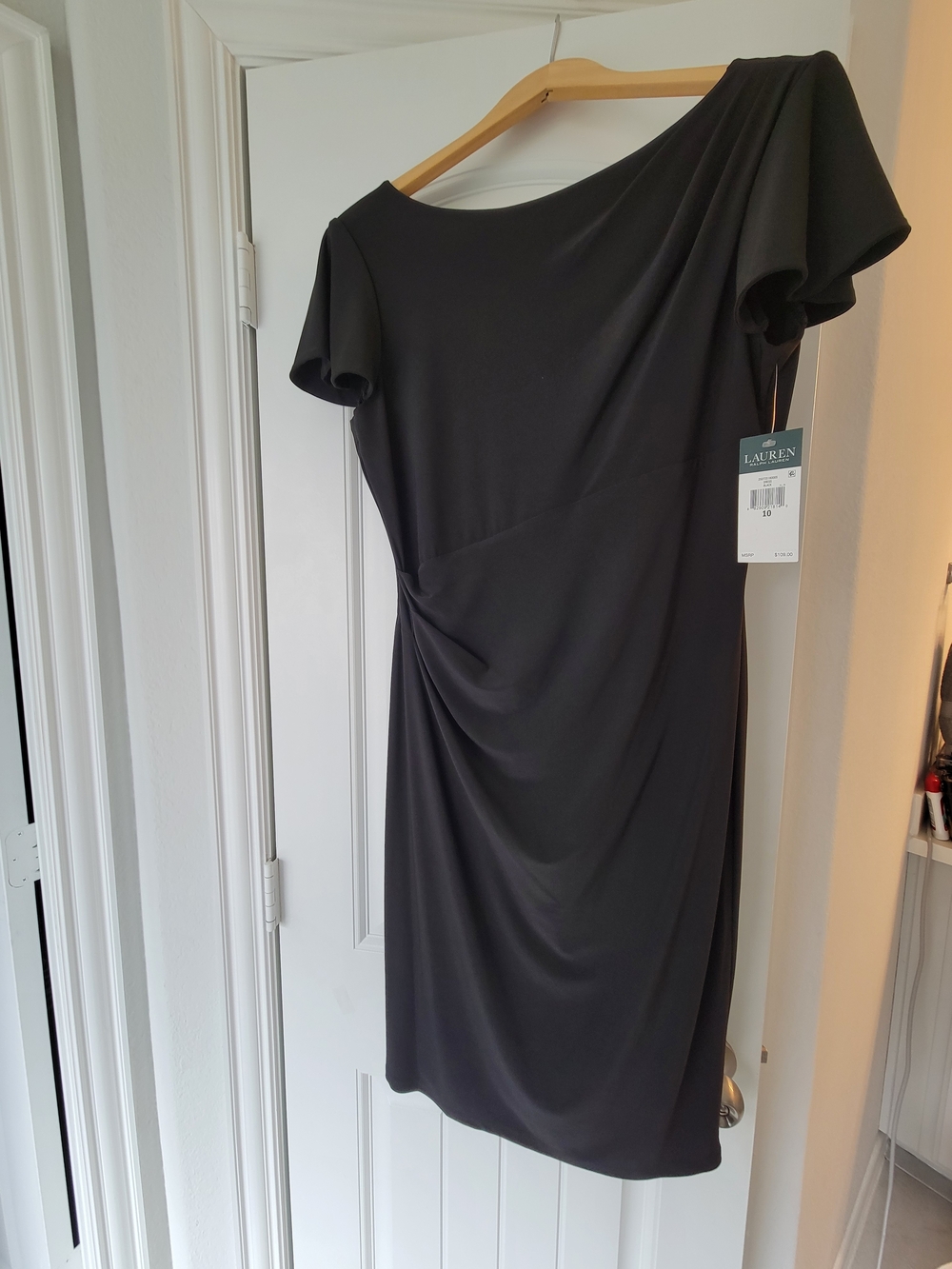 Lauren Ralph Lauren One-Shoulder Black Draped Sheath Dress